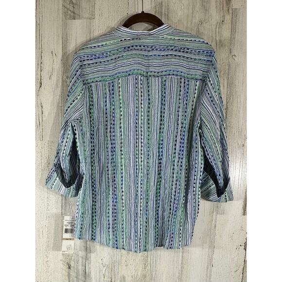 Alfred Dunner Greenwich Circle Shirt Size 12 Eyelash Threads Striped Blue‎ Green - Picture 3 of 11